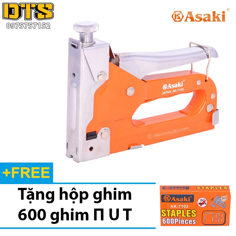 Súng bắn ghim có tăng lực, bắn 3 kiểu ghim П U T  Asaki AK-7106 - Súng bấm ghim 3 tác dụng đa năng