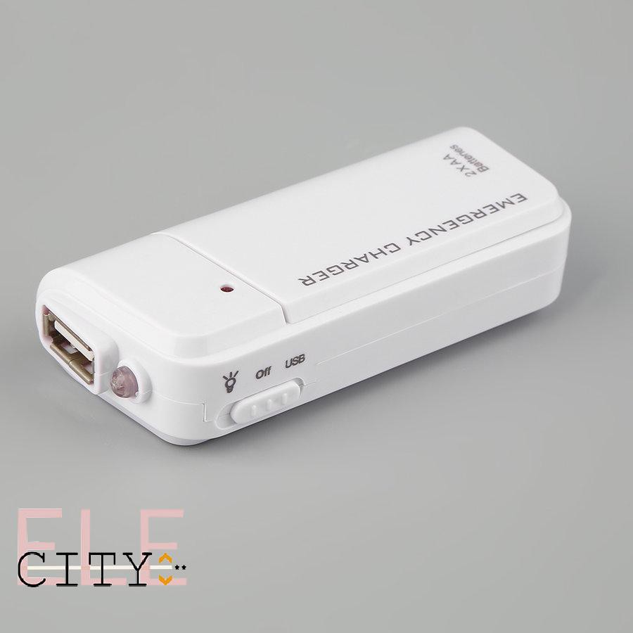 111ele} Universal USB Emergency Portable 2 AA Battery Power Charger for Mobile Phones