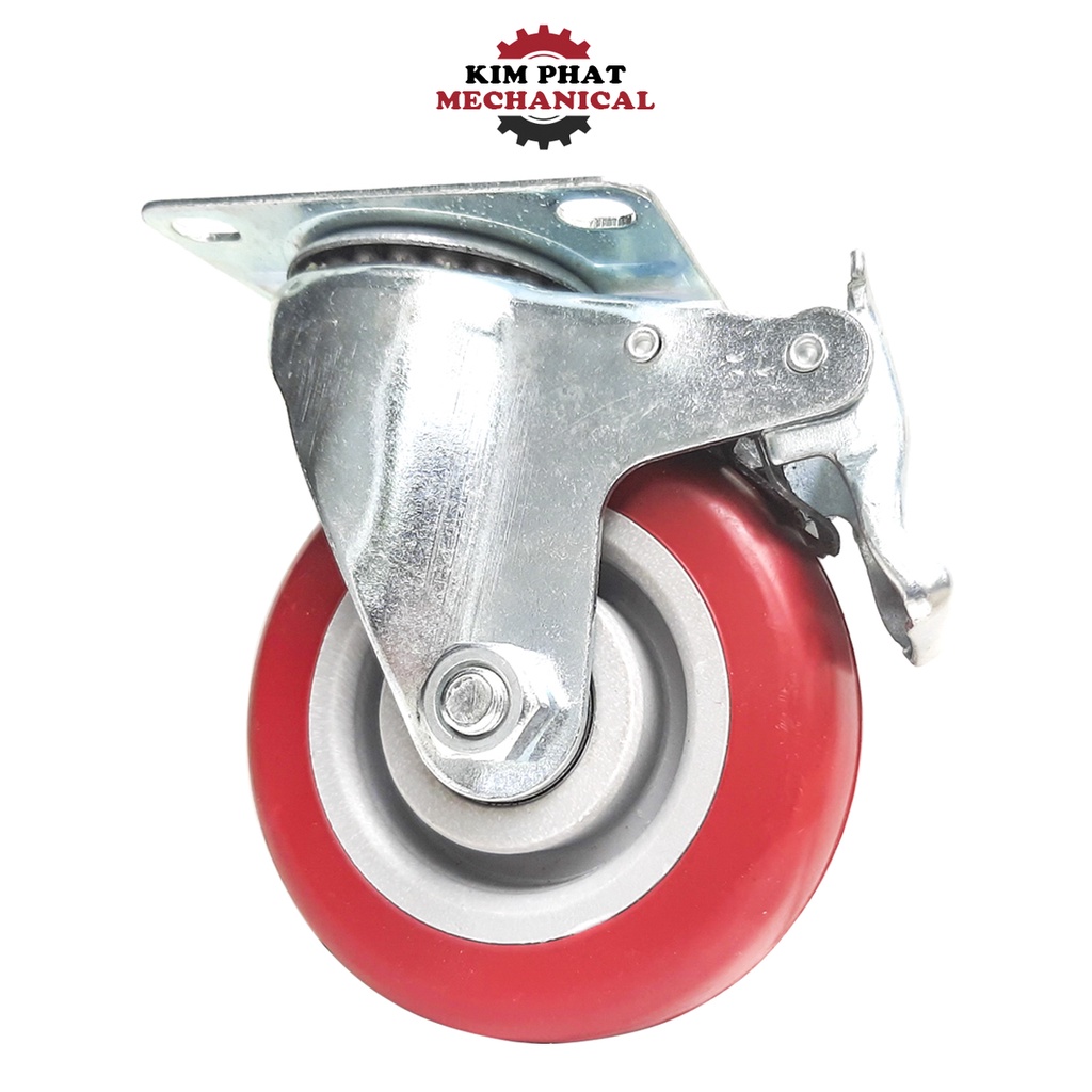Bánh Xe Đẩy Hàng Màu Mận Đỏ Xoay 360 độ Có Khóa 7,5/10/12 cm Chịu Lực Tốt
