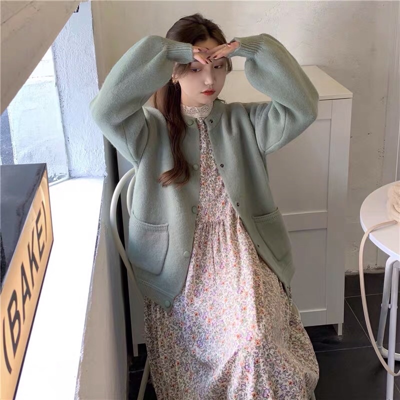 Set váy dài kèm áo khoác mùa đông ulzzang