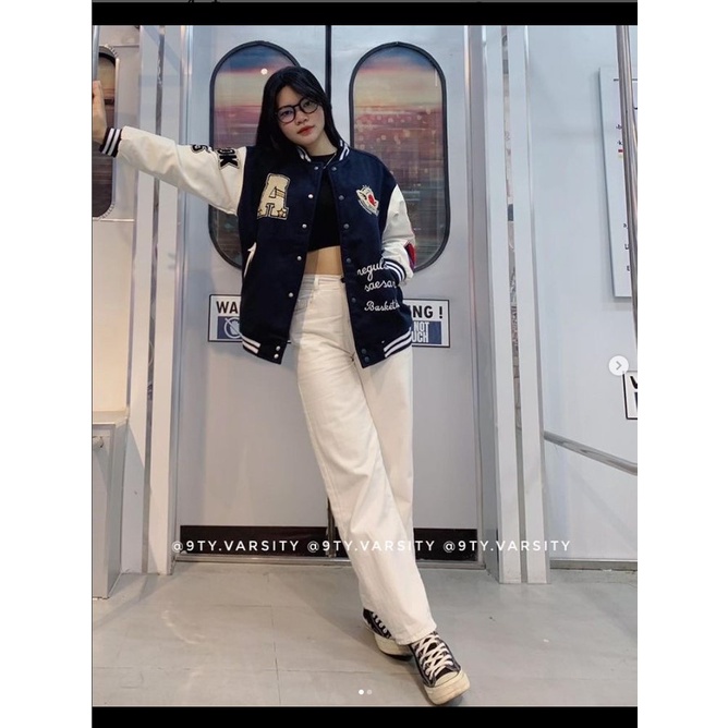 Áo Khoác Bomber Varsity Jacket Nam Nữ - Áo Khoác  Bóng Chày Unisex Nỉ Dạ Tay Da Logo Thêu 2 Lớp 9tyvarsity