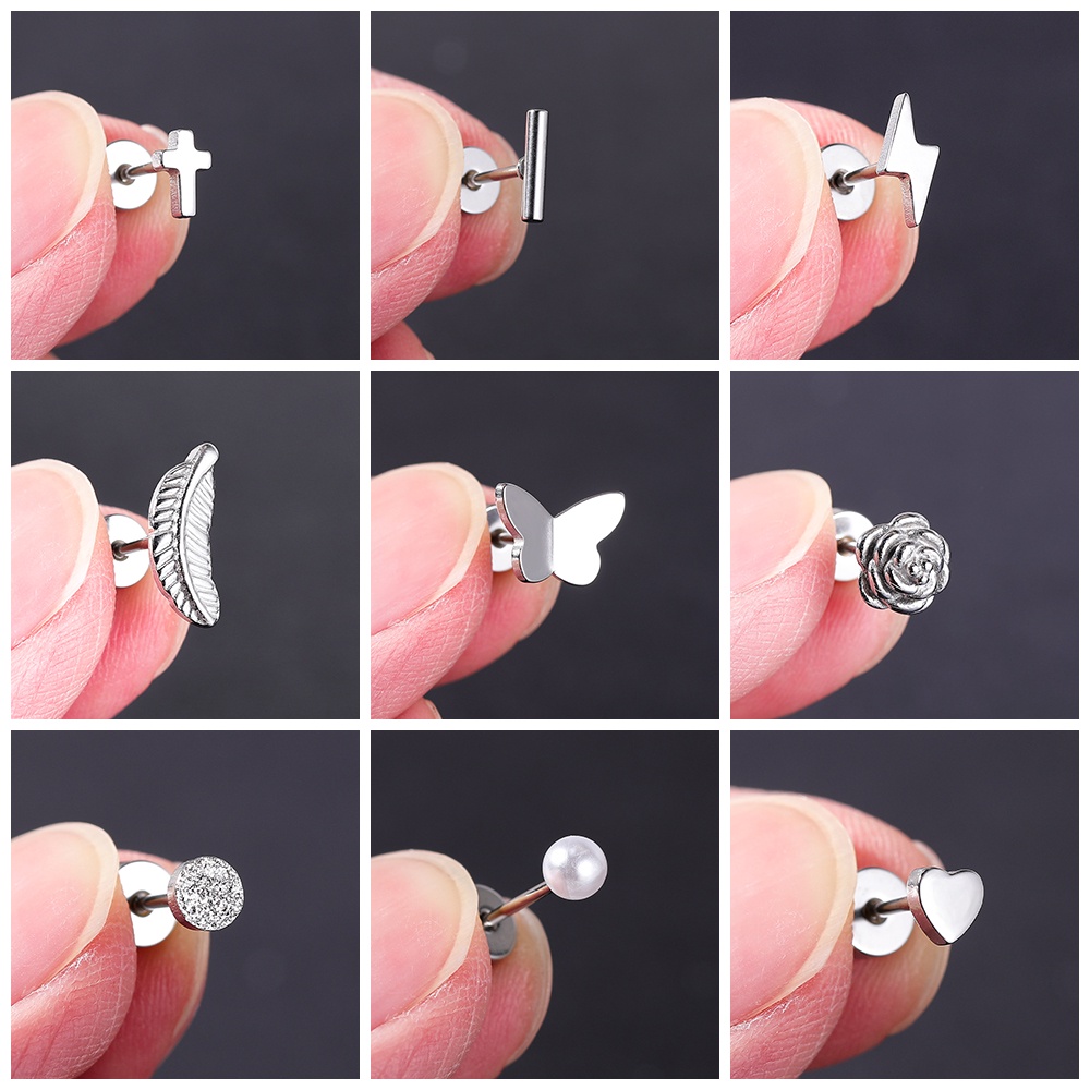 1 Khuyên Tai Hình Hoa Hồng / Bướm / Vỏ Sụn Tai Bằng Thép Không Gỉ