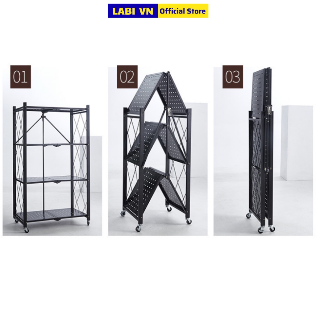 Kệ lò vi sóng thép carbon đa năng 3 4 5 tầng gấp gọn có bánh xe LABI VN LB070
