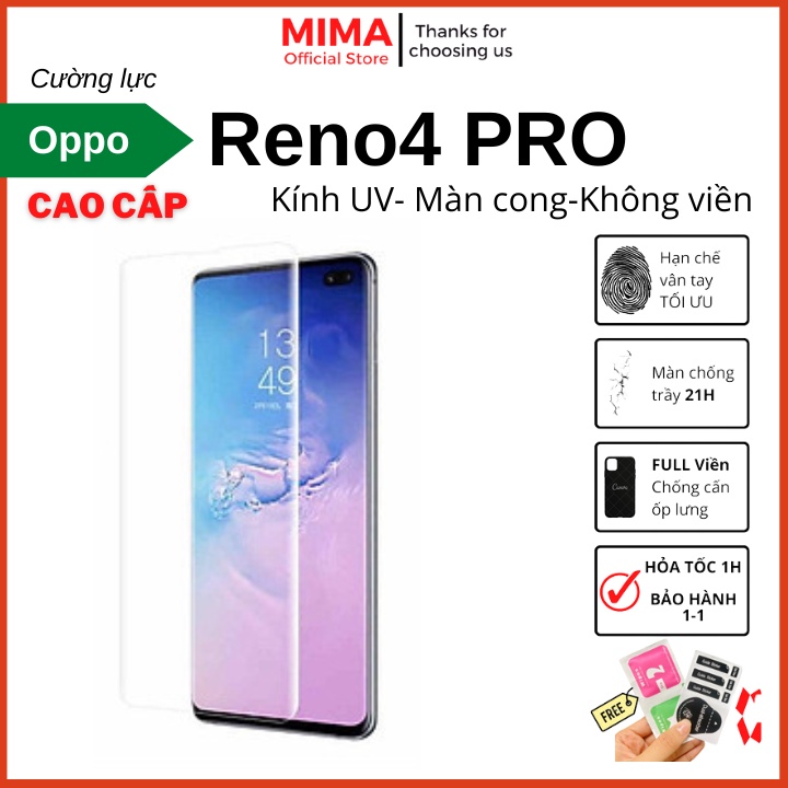 Kính cường lực UV Oppo Reno 4 Pro màn hình cong không viền chống xước màn hình hạn chế bám vân tay tặng kèm bộ dán