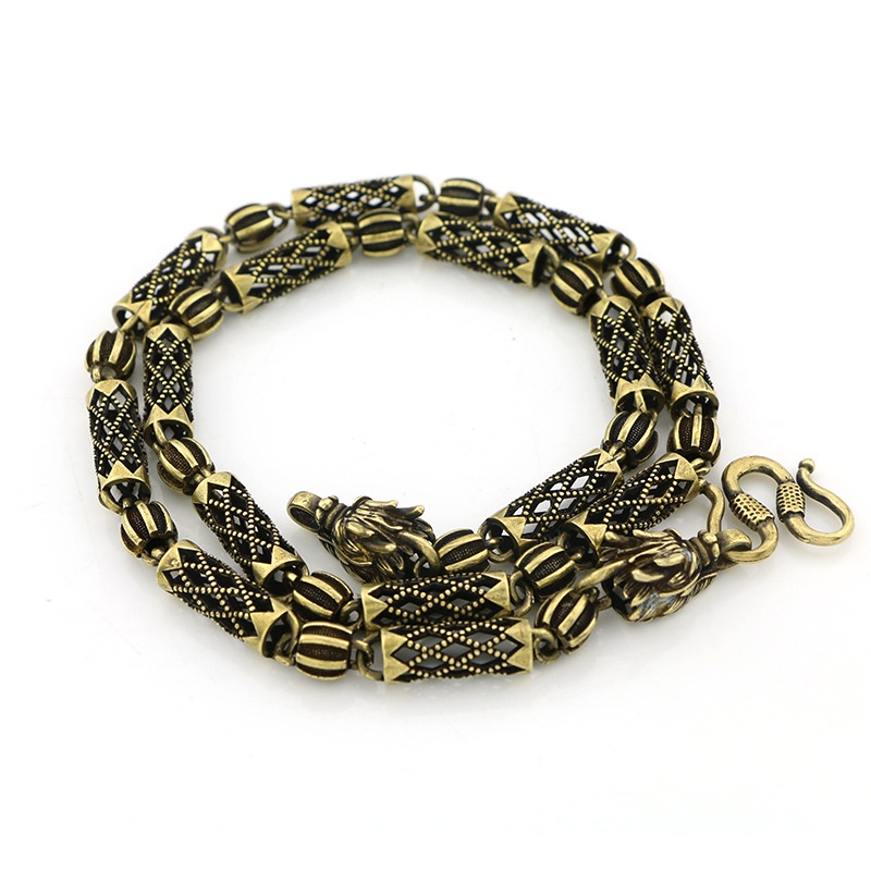 Dây chuyền đồng thau nguyên chất phong cách Bibcock cổ xưa kiểu hạt dưa hấu phối rỗng làm quà thủ công cho nam