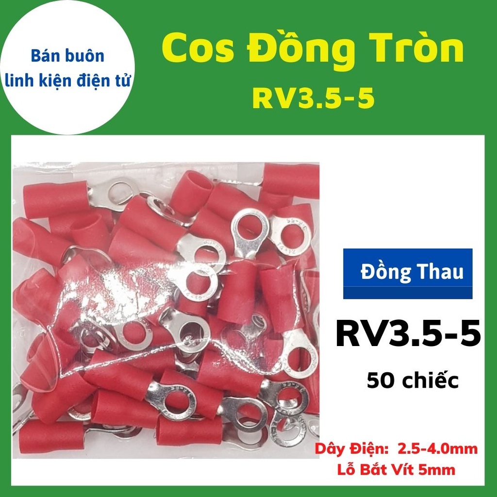 100 Đầu cos tròn RV3.5-5, đầu cốt chữ o, RV3.5-5, đầu cos tròn