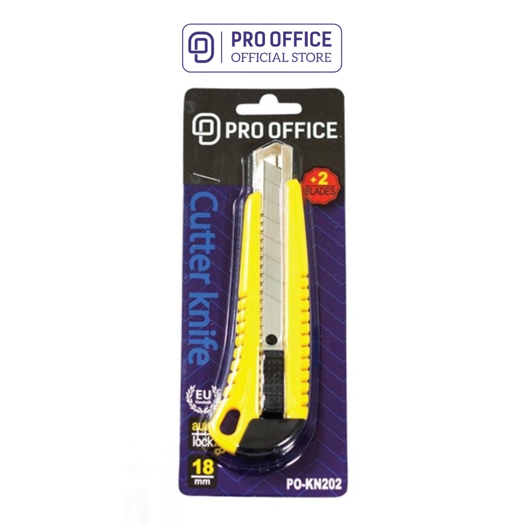 Dao Rọc Giấy PRO OFFICE 18mm 2 Lưỡi Chất Liệu Cao Cấp, Không Gỉ, Sắc Bén, Độ Bền Cao PO-KN202