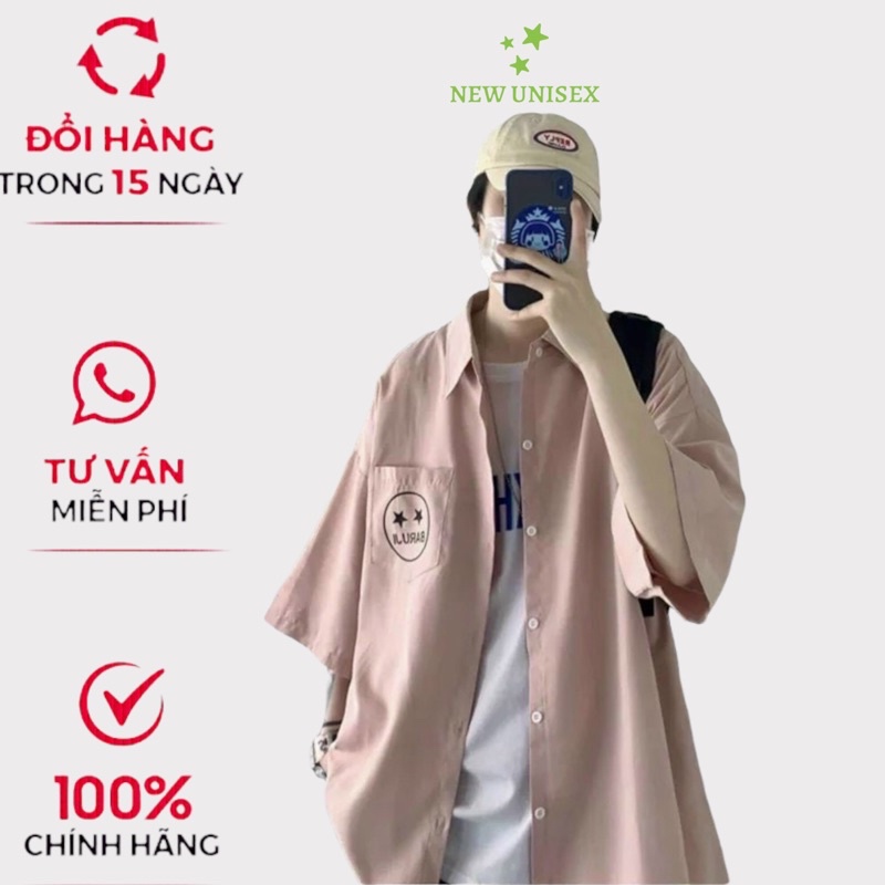 Áo Khoác Sơ Mi Nam Ngắn Tay Chất Kaki Mềm Mát Có Túi Trước Phối Mặt Cười Cá TÍnh Form Rộng Mặc Thoải Mái [NEW UNISEX]