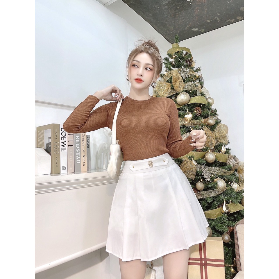 Áo thun body tay dài cổ tròn nữ CRAZYTEEN dáng dài AT0206