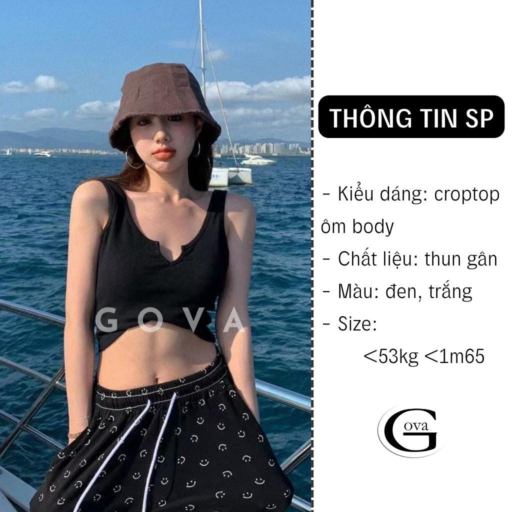 Áo Croptop Ba Lỗ XẺ CỔ CHỮ V Thun Gân Kiểu Sexy Nữ, Áo Thun Ôm Body Đẹp GOVA