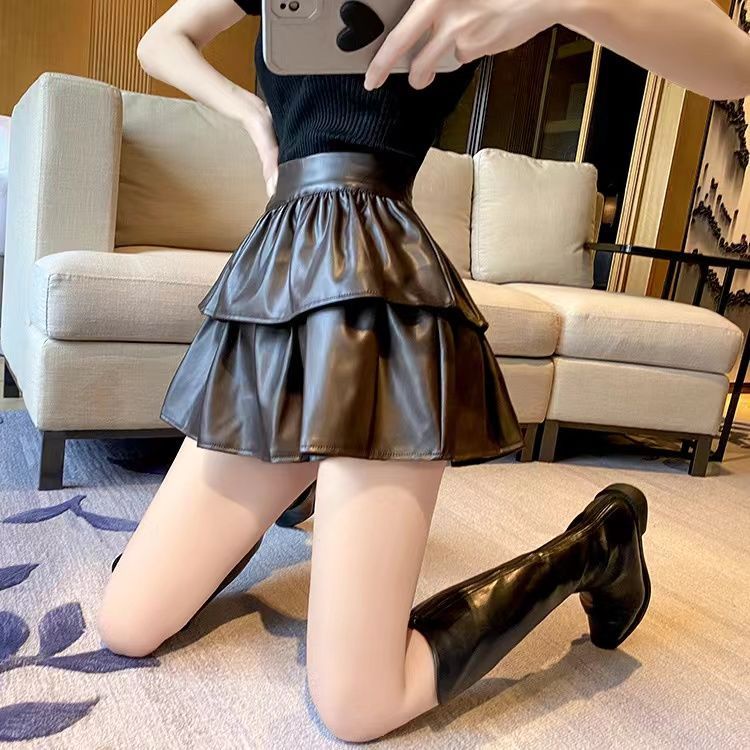 Bán Chạy!Chân Váy Ngắn Da PU Dáng Chữ a Lưng Cao Thời Trang Thu Đông 2022 Cho Nữ