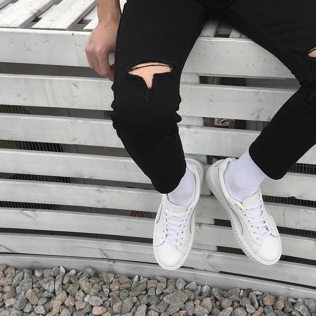 [Tiền Nào Của Đấy]Quần Jean Nam Rách Gối Màu Đen Vải Co Giãn, Không Phai Màu Dáng Skinny Phong Cách Hàn Quốc-J04 | BigBuy360 - bigbuy360.vn