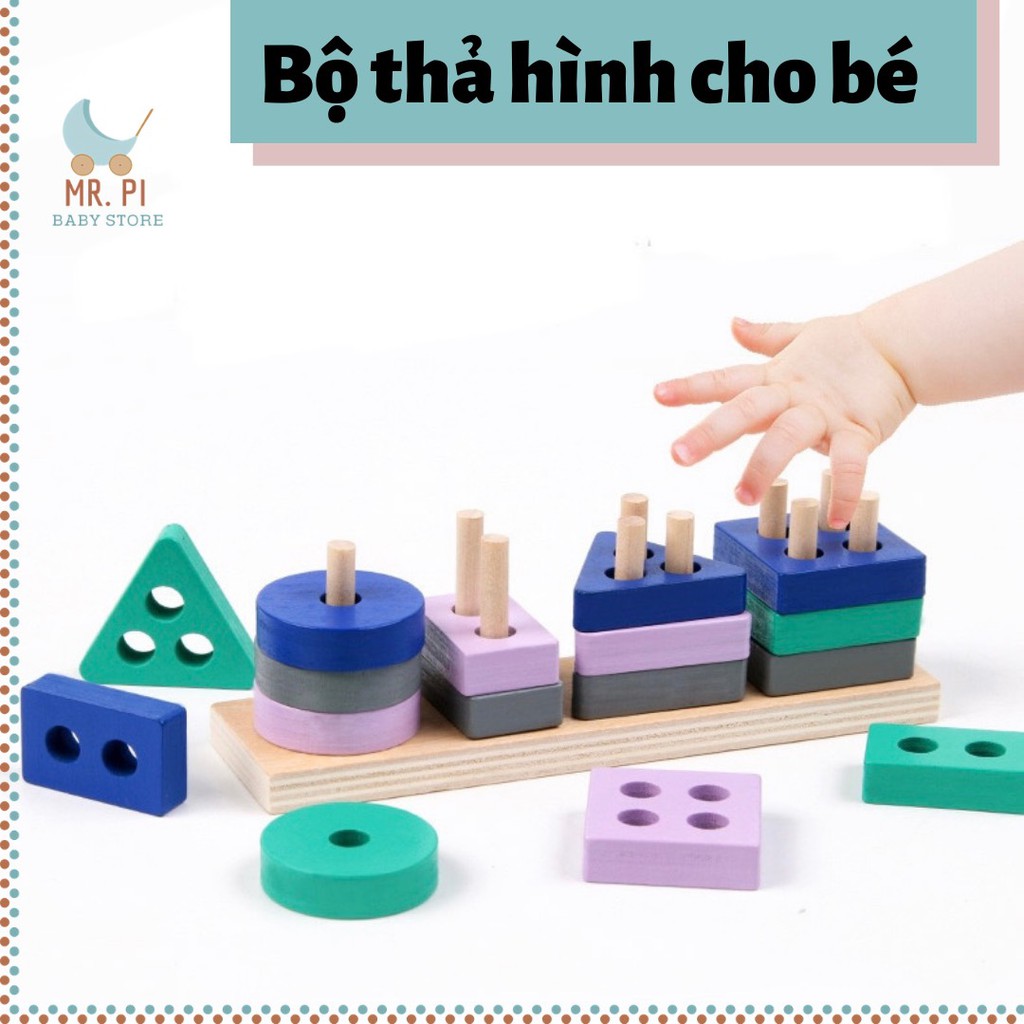 [VIDEO THẬT] Bộ Thả Hình 4 Trụ Nhỏ Xinh Cho Bé, Đồ Chơi Montessori bằng Gỗ thả 4 cọc, Bộ xếp hình Montessori cho bé