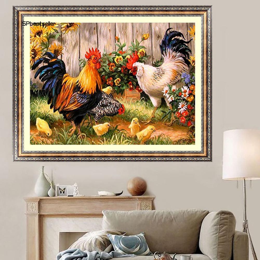 Tranh đính đá 5D tự hoàn chỉnh hình đàn gà kích thước 45x35cm kèm phụ kiện