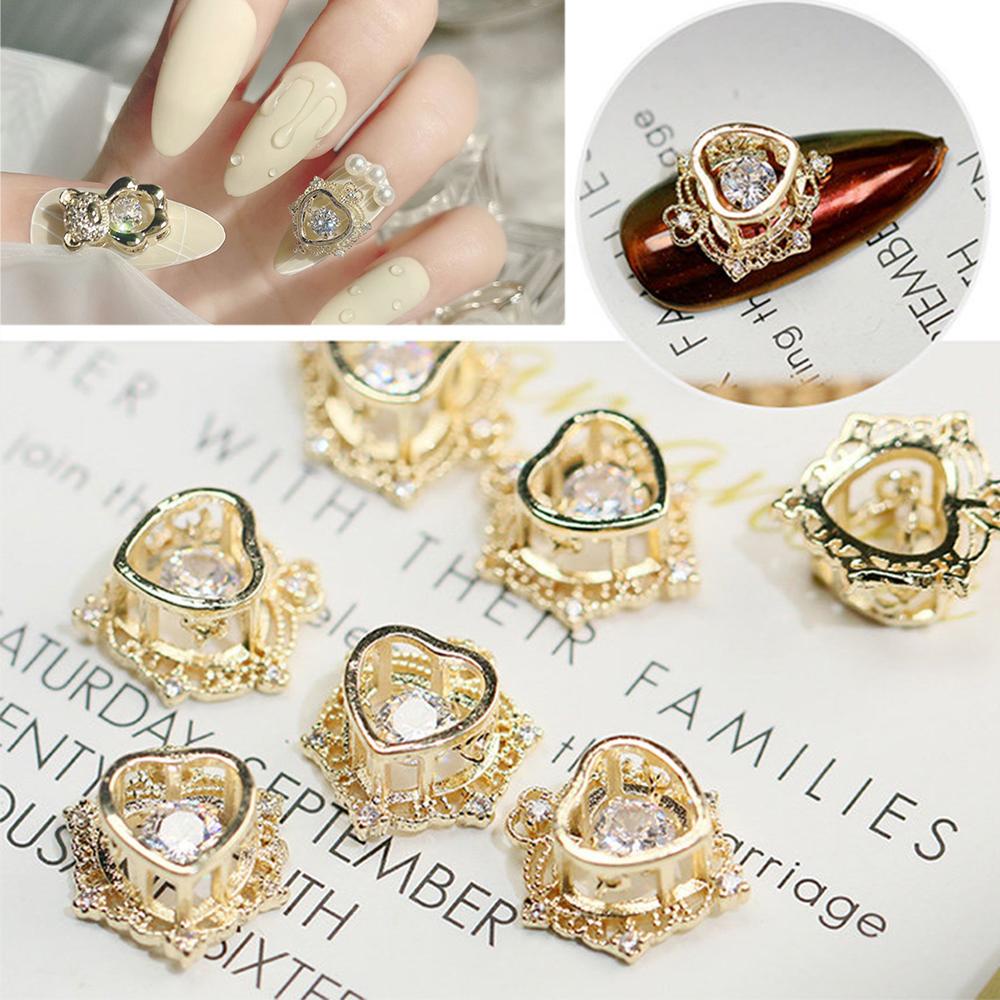 QQMALL Phụ Kiện Đá 3D Hình Gấu Bằng Hợp Kim Trang Trí Móng Tay