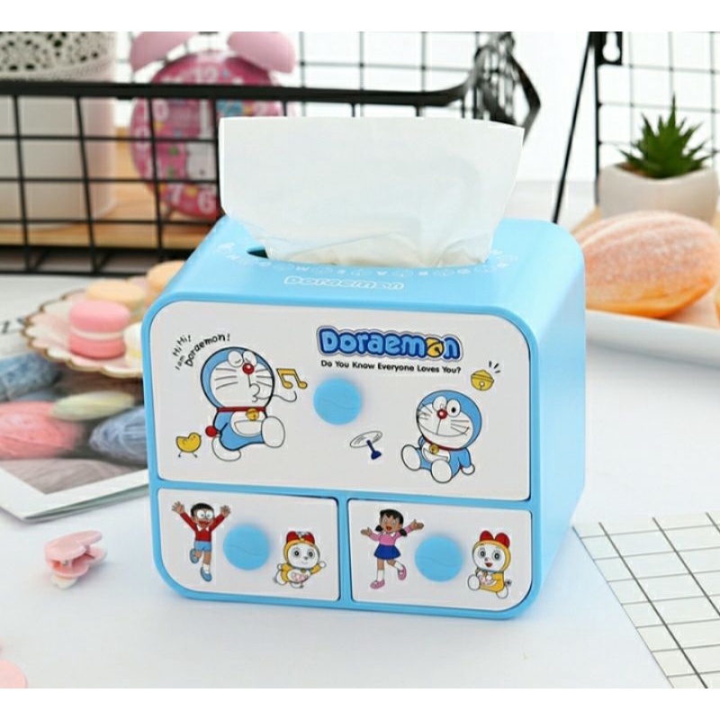 Hộp Khăn Giấy Kèm Ngăn Kéo Ngăn Chứa Đồ Doraemon Doraemon