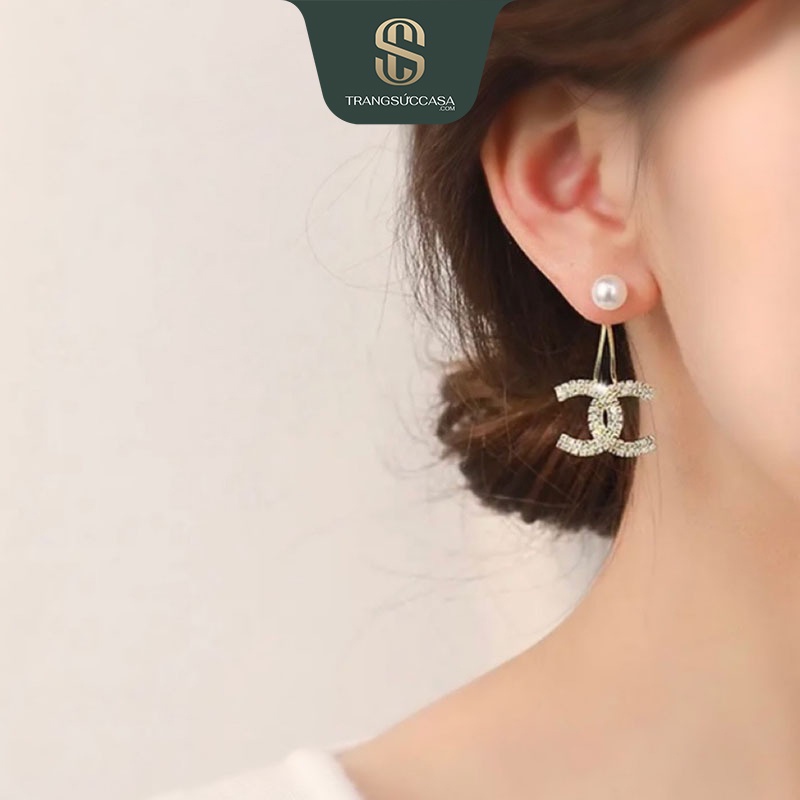 CASA Bông tai Bạc Chanel khảm đá Zircon CASAE053