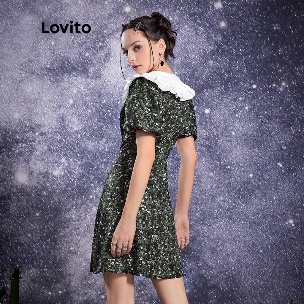 106DP-Lovito STAR GIRL Dễ thương hoa ren lên viền váy nữ L32AE028 (Đen)