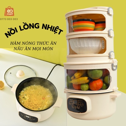 Nồi hấp điện đa năng Eomart  kiêm lồng bàn giữ nhiệt 4 in 1, chiên, lẩu, hấp,luộc, lồng bàn đa năng 4 tầng giữ nhiệt tốt