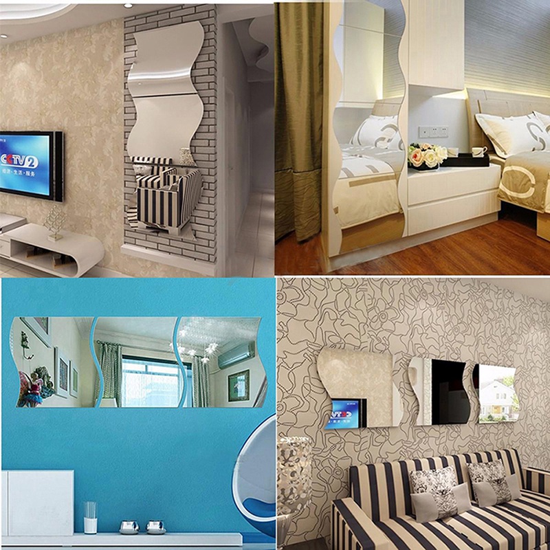 6 Sticker Dán Tường Hình Lông Vũ Hiệu Ứng Gương