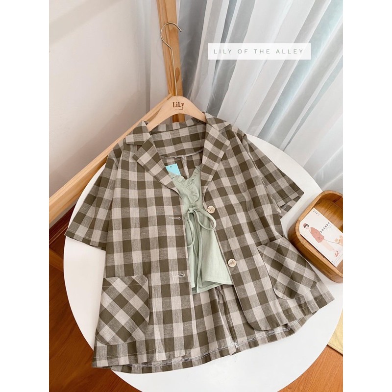 Blazer kẻ ô xẻ sau (ib chọn màu )