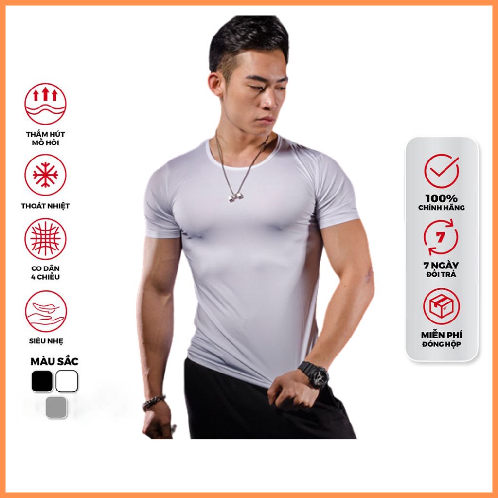 Áo Thể Thao Nam BASIC thun lạnh tập gym cổ rộng viền ngắn tay vải thoáng mát co giãn chuẩn form 3 màu cơ bản