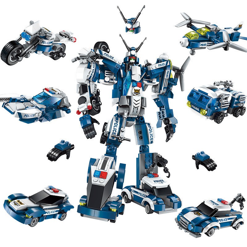 [577 CHI TIẾT ] Đồ chơi Lego Robot LR577 Người Máy Biến Hình, Lắp ráp Lego Xe Cảnh Sát, Máy bay