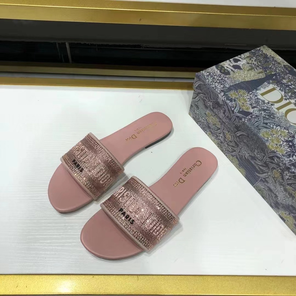 #Xăng đan Cotton Đế Bằng Thêu Họa Tiết Mới Cho Nữ Không Hộp