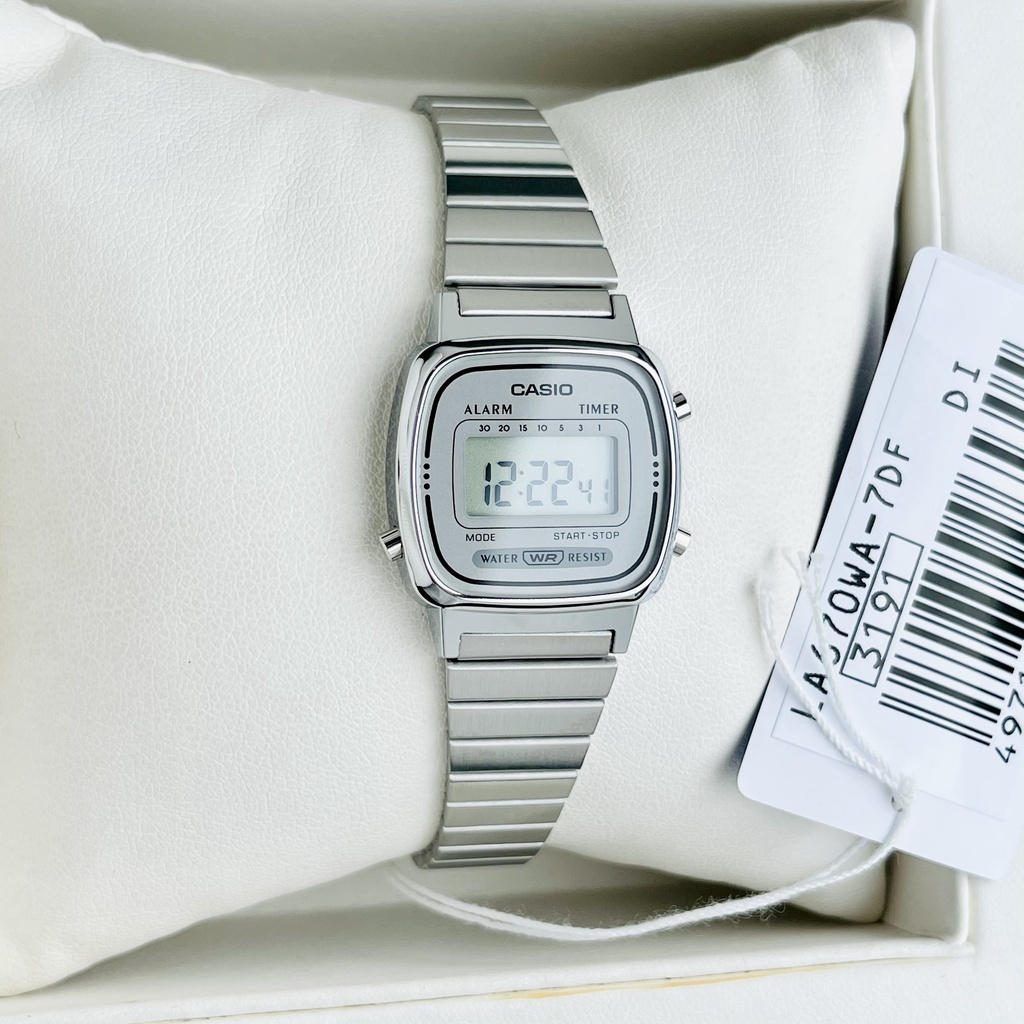 Đồng hồ Nữ Casio LA670WA-7, đồng hồ chính hãng, bạc mặt bạc