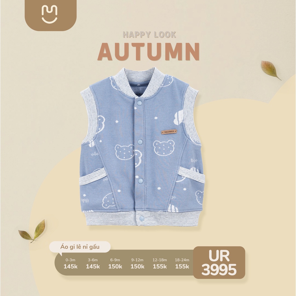 Áo gile nỉ cho bé Ualrogo 0-2 tuổi vải cotton giữ ấm họa tiết cúc giữa