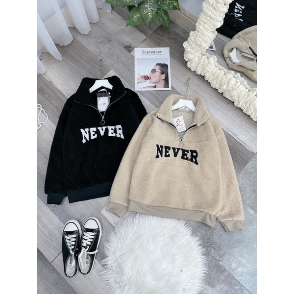 áo lông never cổ trụ kéo khoá/áo hoodie lông | BigBuy360 - bigbuy360.vn