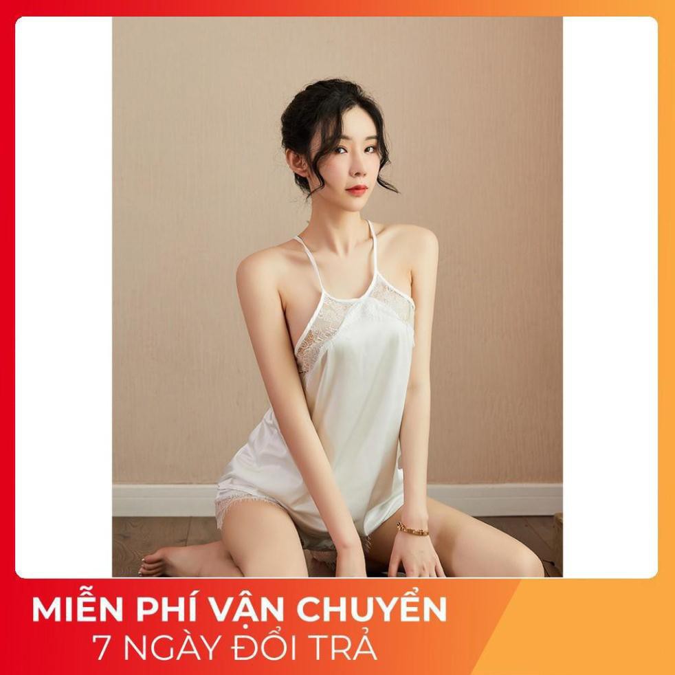 Đồ Ngủ Sexy, Bộ Yếm Phối Ren Chất Satin Mềm Mịn Siêu Mát Dưới 70Kg | BigBuy360 - bigbuy360.vn
