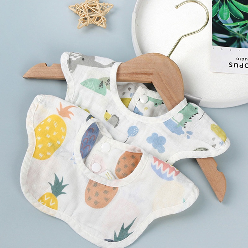 Yếm Ăn Bốn Lớp Bằng Vải Mỏng Xoay 360 Độ Dành Cho Bé Sơ Sinh Vào Mùa Hè