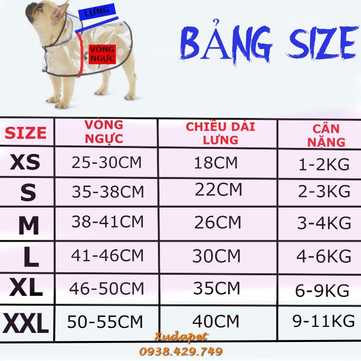 Áo Mưa Trong Suốt Cho Chó Mèo Dưới 12kg (Viền Màu Ngẫu Nhiên) chất liệu nhựa eva - Xudapet - SP005245