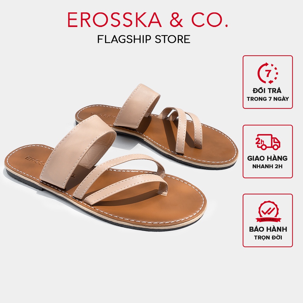 Dép nữ đế bệt sandal đi biển thời trang Erosska màu kem _ DE054