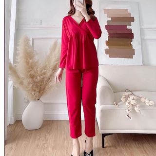 Bộ Đồ Bầu Và Sau Sinh Larosa Dài Tay Vạt Chéo Cao Cấp, Có Chỗ Cho Bé Ti Tiện Lợi LAV205