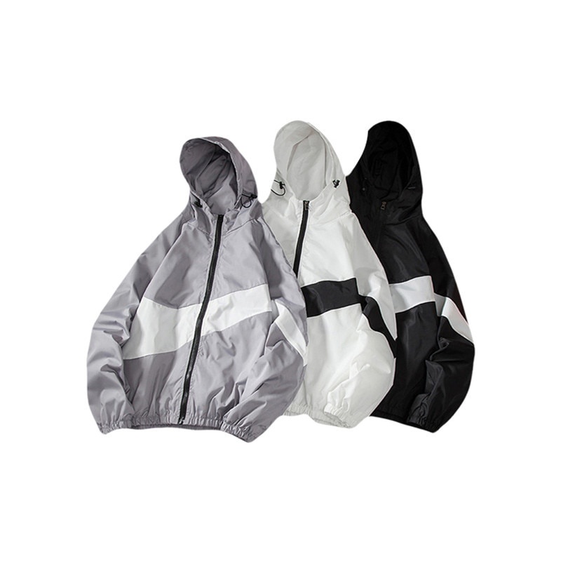 Mới Áo Khoác hoodie Mỏng Tay Dài Khóa Kéo Khối Màu Đen / Trắng / Xám Thời Trang Xuân Thu Cho Nam