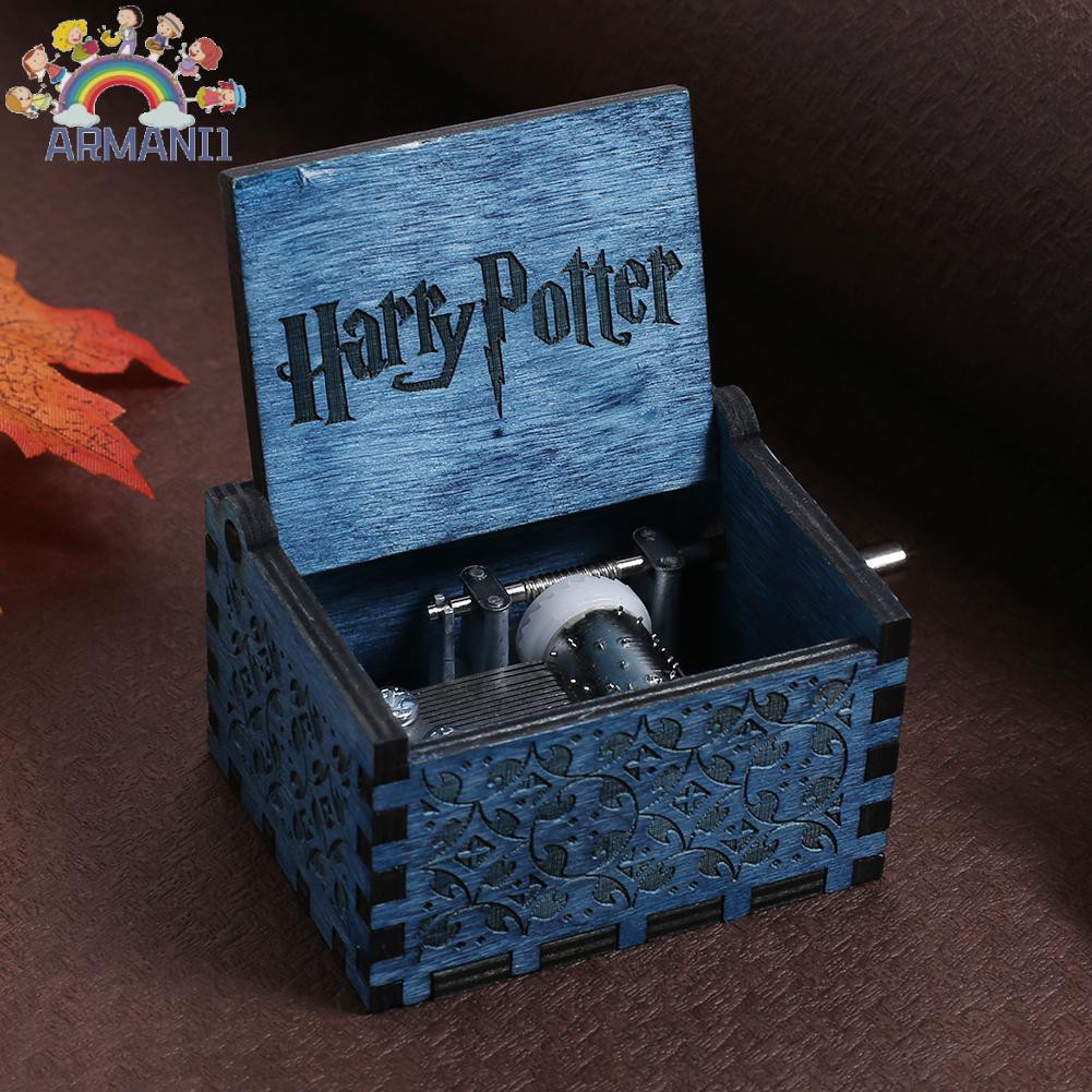 Hộp Nhạc Bằng Gỗ Khắc Chữ Armani Blue Harry Potter