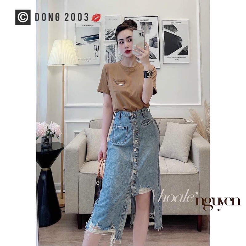 CHÂN VÁY BÒ RÁCH KHUY DÁNG DÀI LỆCH GẤU | BigBuy360 - bigbuy360.vn