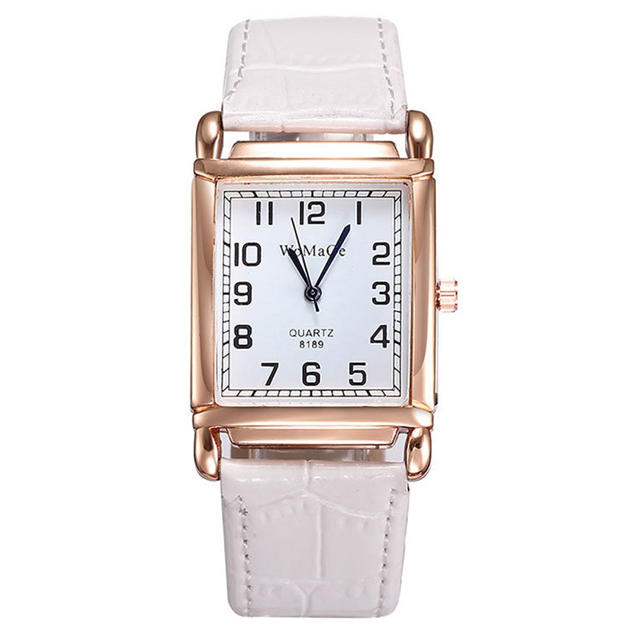 [Mã FASHIONT4FA2 giảm 10K đơn 50K] Đồng hồ Quartz Analog mặt vuông phối dây đeo bằng da giả thanh lịch thời trang