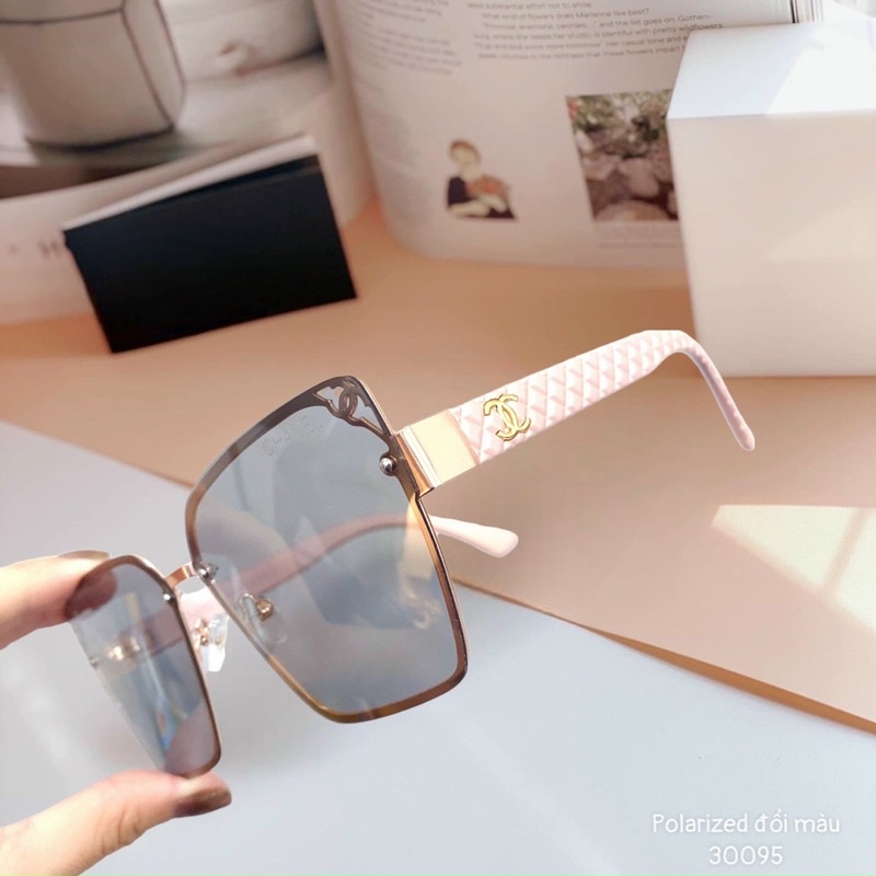 Kính Vuông Nữ Đổi Màu chữ x chanell. Tròng poli không viền màu xanh Của Nam Và Nữ Chống Tia UV400 Đi Đêm Chống Chói