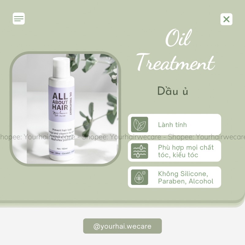 Dầu ủ OIL TREATMENT - |TẶNG DẦU XẢ MINI + MŨ TRÙM | ALL ABOUT HAIR