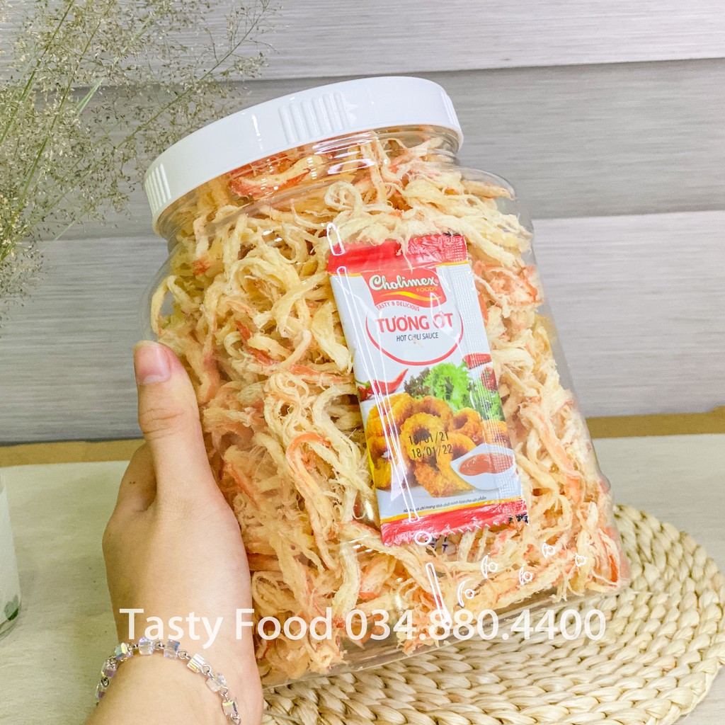 [Hũ vuông] 1KG Hũ Mực Hấp Dừa Xé Sợi Tasty Food | Khô Mực - Mực thật 100%