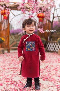 Áo dài nhung phối gấm bé trai