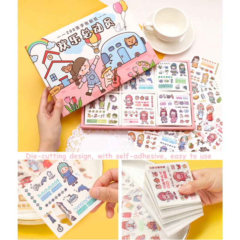 Set 200 Sticker Hoạt Hình Dán Trang Trí Lều Dễ Thương