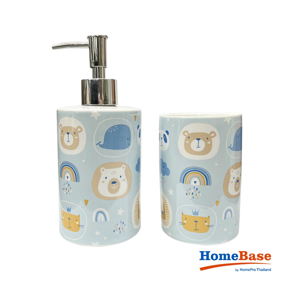 HomeBase MOYA Bộ đồ dùng nhà tắm 2 món bằng gốm sứ CE3041AA-2PASTELDOLL W12,5xD7,5xH7,5cm