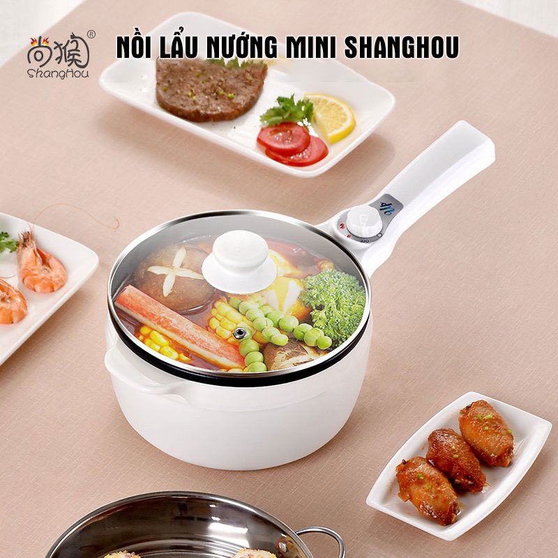 NỒI LẨU MINI ĐA NĂNG SHANG HOU, NỒI ĐIỆN ĐA NĂNG HẤP CHIÊN XÀO ĐỦ COMBO DÀNH CHO NHÀ BẾP NHỎ XINH - BẢO HÀNH 3 THÁNG