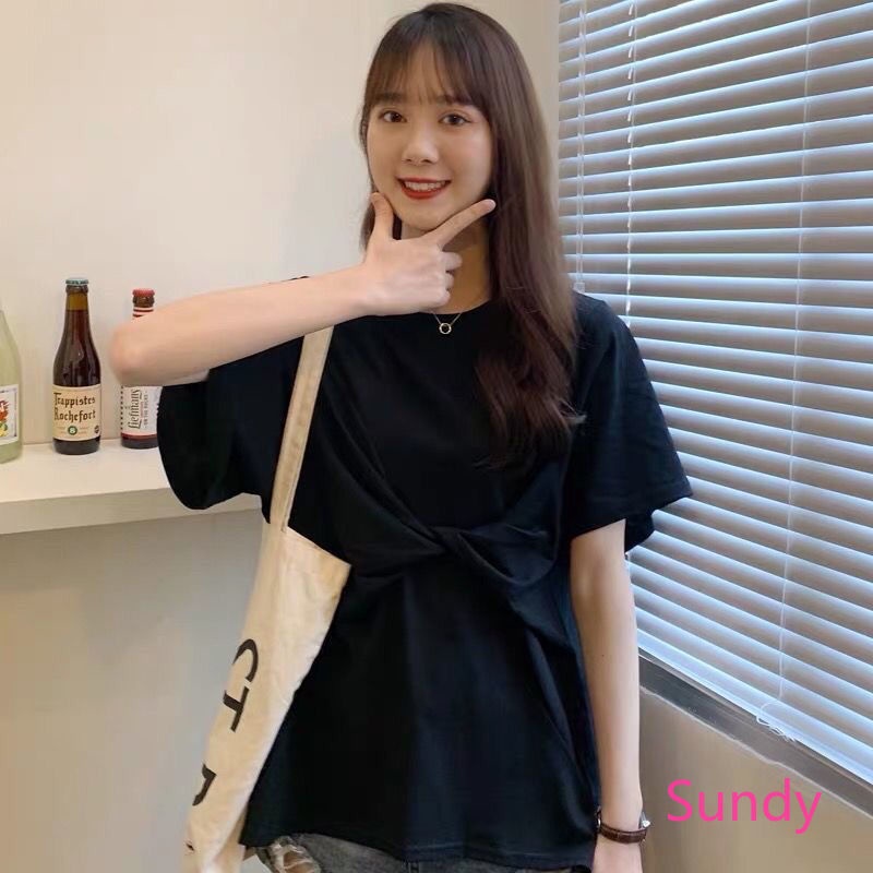 Áo Thun Cổ Tròn Dáng Rộng Màu Sắc Đơn Giản Trẻ Trung Phong Cách Hàn Quốc Cho Nữ