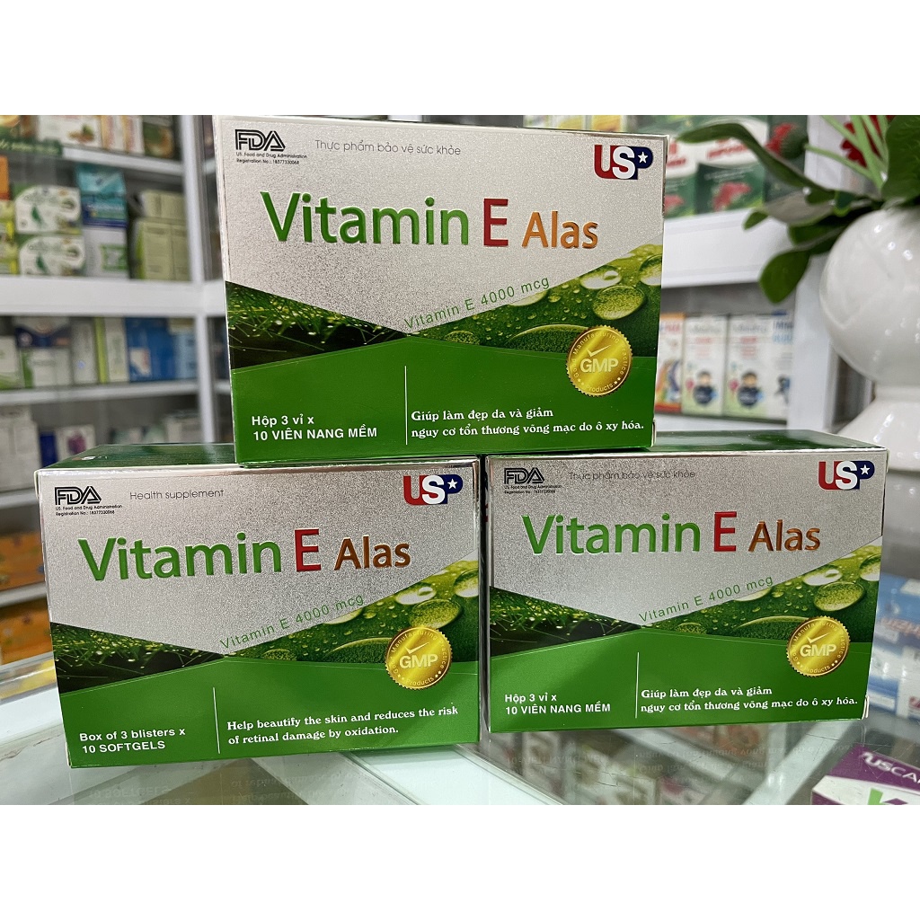 Viên uống Vitamin E Alas giúp làm đẹp da hộp 3 vỉ x 10 viên