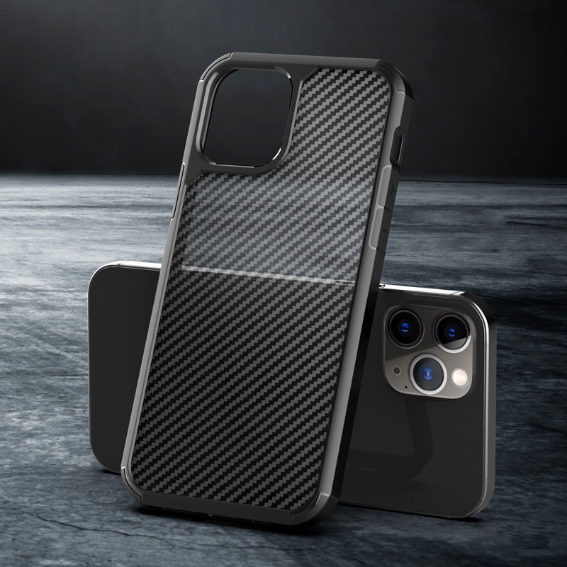 Ốp lưng IPAKY iPhone 12 / Mini / 12 Pro / Max, Viền TPU, Chống sốc,  Mặt lưng vân Carbon trong